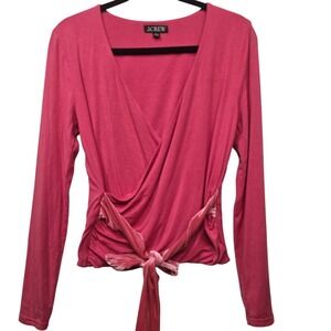 J.Crew S Pink Wrap Tie Front Top Long Sleeve Ruched Draped Y2K Feminine Coquette